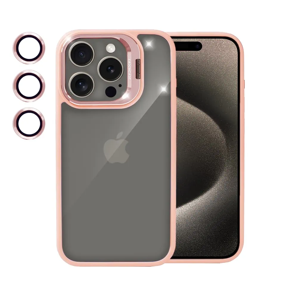 Etui do iPhone 15 Pro cienkie przeźroczyte, z oczkami w kolorze ramki, różowe