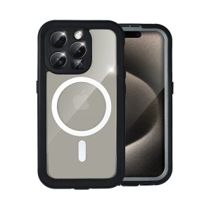 Etui do iphone, wodoodporne z magsafe, pancerne, przeźroczyste, czarne
