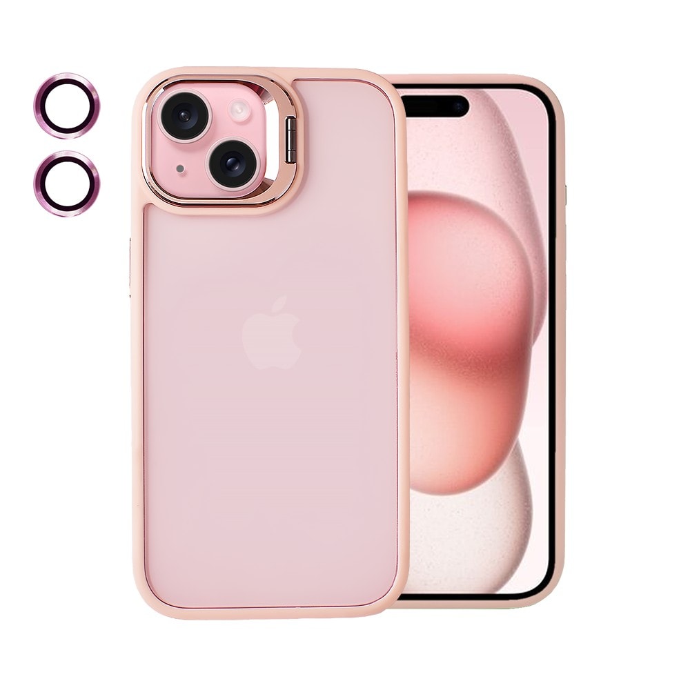Etui do iPhone 15 cienkie przeźroczyte, z oczkami w kolorze ramki, różowe