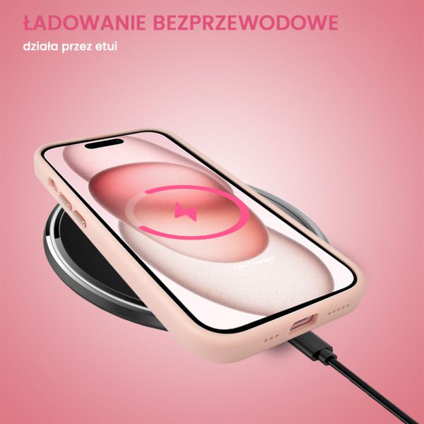 etui do iphone 15 cienkie przeźroczyte, z oczkami w kolorze ramki, różowe