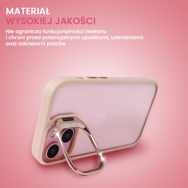 etui do iphone 15 cienkie przeźroczyte, z oczkami w kolorze ramki, różowe