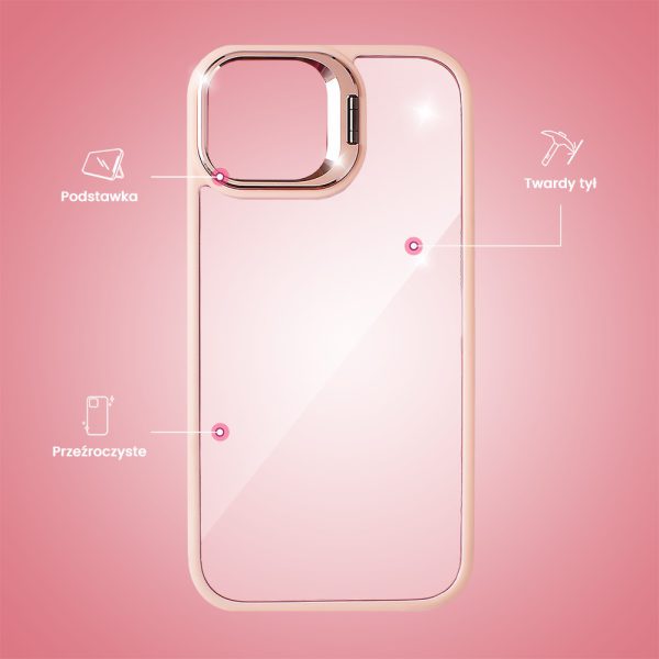 etui do iphone 15 cienkie przeźroczyte, z oczkami w kolorze ramki, różowe