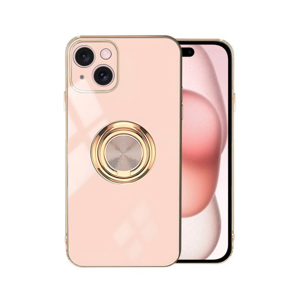 etui do iphone 15 plus eleganckie, ze złotym, metalowym uchwytem i zdobieniami, osłona na aparat, złoty róż