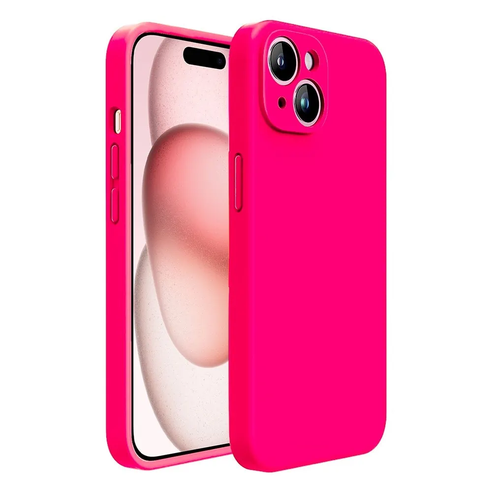 Etui do iPhone 15 Plus silikonowe z mikrofibrą soft touch z osłoną kamery, różowe