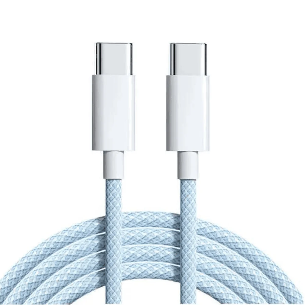 Kabel 2 x USB typ C – PD 20W do iPhone 15 (wszystkie modele) i tableta/laptopa, transmisja danych, 100 cm, niebieski