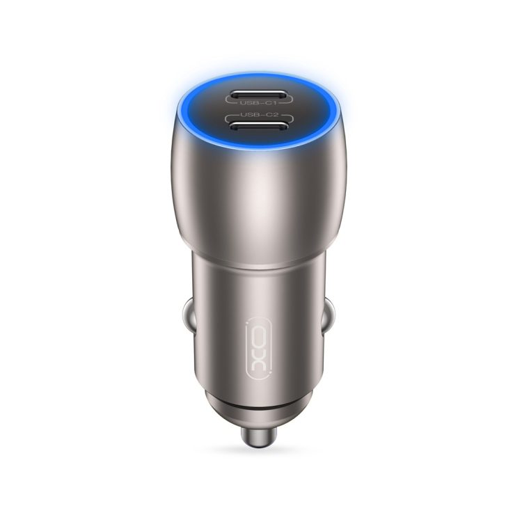 Ładowarka samochodowa usb typ c 20w + usb typ c 20w, srebrna