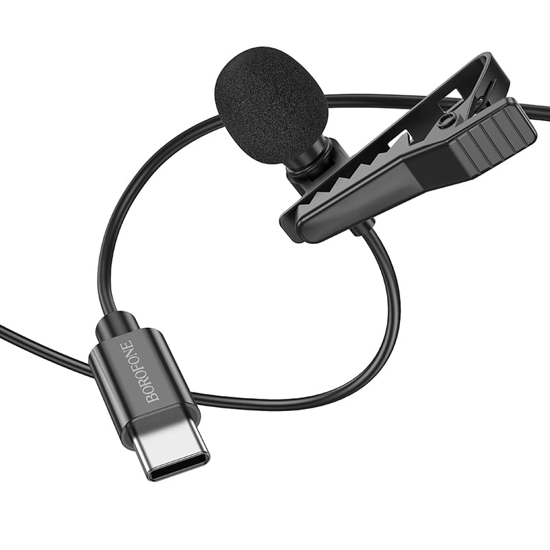 mikrofon do iphone z wejściem usb typ c, z klipsem i gąbką wygłuszającą do nagrań i rozmów, krawatowy