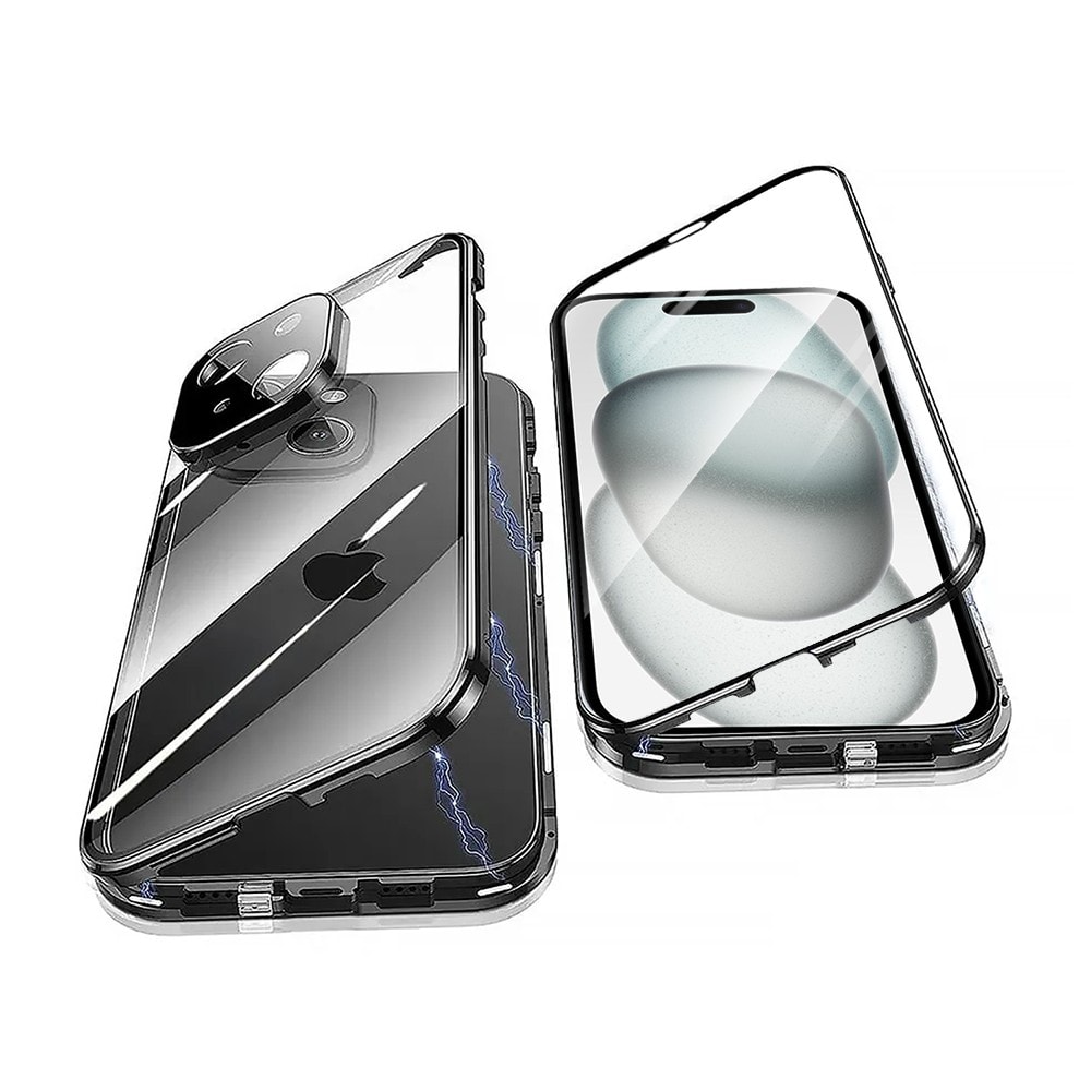 Obudowa do iPhone 15 Plus pancerna szyba i aluminium 360° przód + tył magnetyczna, z osłoną aparatu, czarna