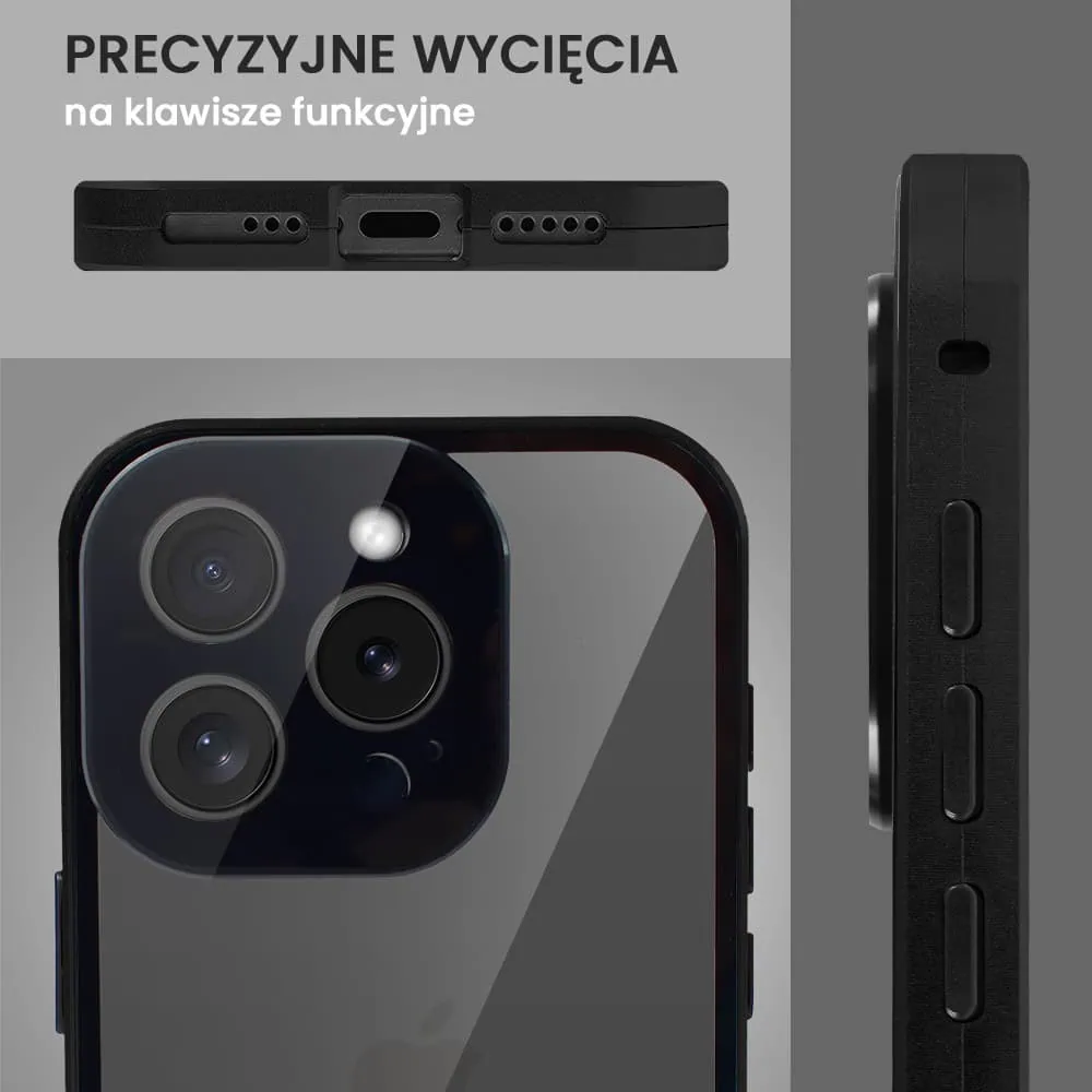 Obudowa do iPhone 15 Pro podwójna szyba i aluminium 360° przód + tył magnetyczna, z osłoną aparatu, czarna pop (7)