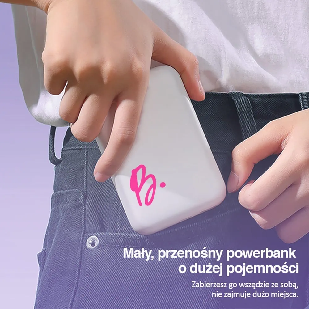 power bank magsafe 5000mah ładowanie bezprzewodowe iphone 15/14/13/12, wzór ręczna czcionka z literką, biały