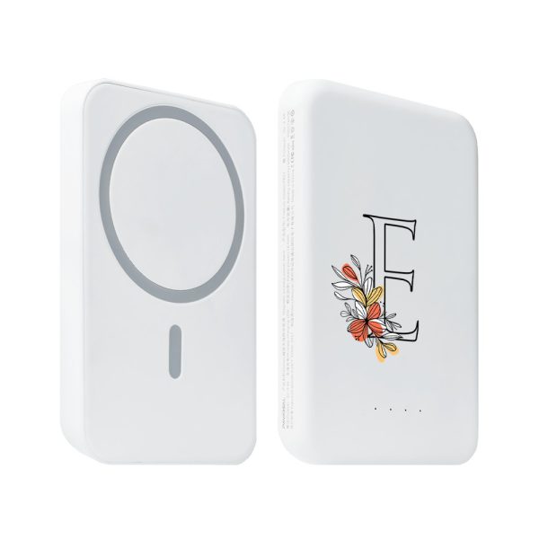 power bank magsafe 5000mah ładowanie bezprzewodowe iphone 15/14/13/12, wzór kolorowe kwiaty i pszczoła, biały (kopia)