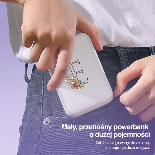 power bank magsafe 5000mah ładowanie bezprzewodowe iphone 15/14/13/12, z literą i kwiatem, biały