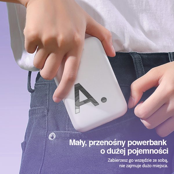 power bank magsafe 5000mah ładowanie bezprzewodowe iphone 15/14/13/12, z literą we wzór, biały