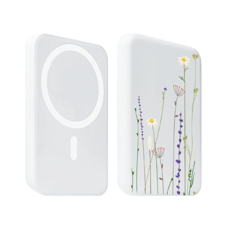power bank magsafe 5000mah ładowanie bezprzewodowe iphone 15/14/13/12, wzór wiosenne kwiaty, biały