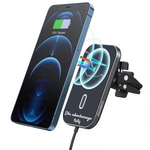 uchwyt samochodowy magsafe iphone 15/14/13/12 indukcyjna ładowarka qi 15w, z własnym napisem, dla taty, brata, syna, na prezent, czarny