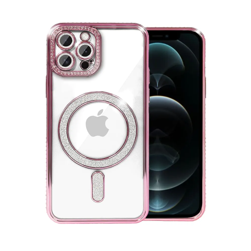 etui do iphone 12 pro max diadem glow, błyszczące z magsafe, przeźroczyste, różowe