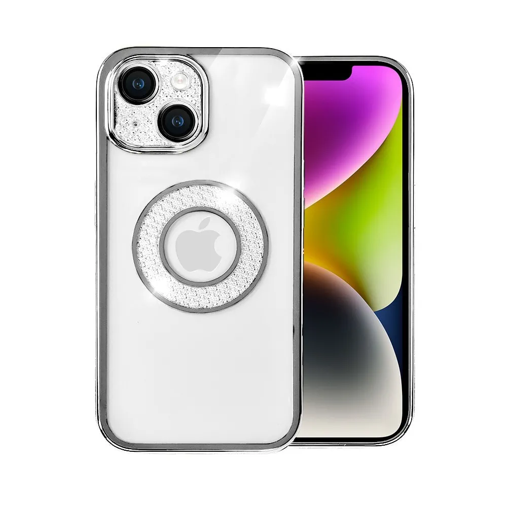 Etui do iPhone 14 Space Crystal, brokatowa osłona aparatu, srebrne