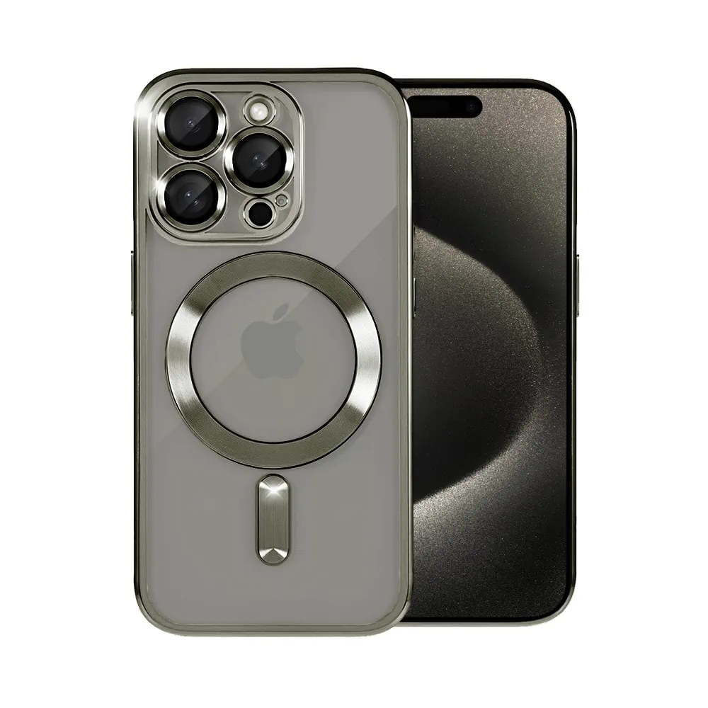 Etui do iPhone 15 Pro Max MagSafe Luxury Protect przeźroczyste, hybrydowa ochrona kamery, tytanowe