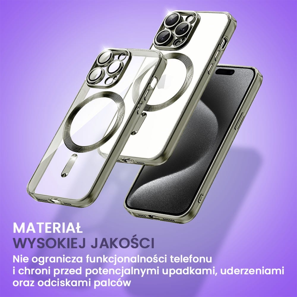 etui do iphone 15 pro magsafe luxury protect przeźroczyste, hybrydowa ochrona kamery, złote (kopia)