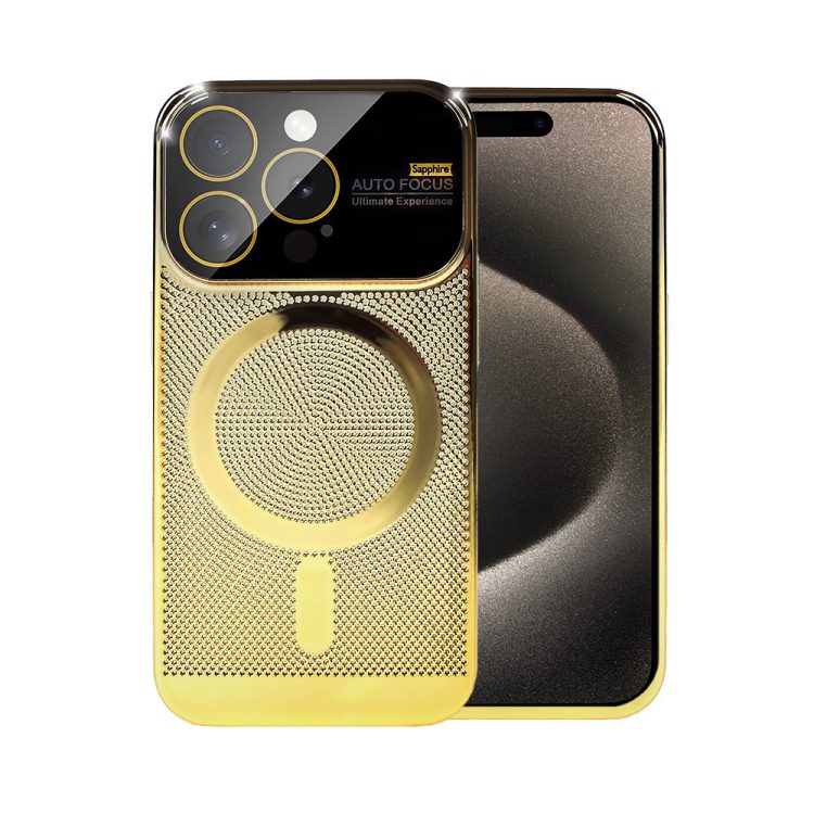 etui do iphone 15 pro max camera beam magsafe oddychające, złote