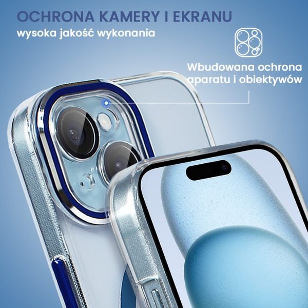 etui do iphone 15 simple elegance z magsafe, twardy przeźroczysty tył, hybrydowa ochrona kamery, różowe (kopia)