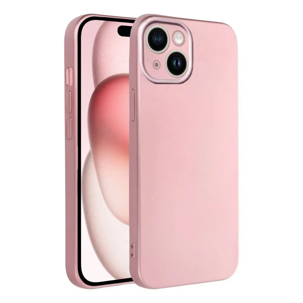 Etui do iPhone 15 silikonowe Pink Metallic wbudowana osłona obiektywu, różowe