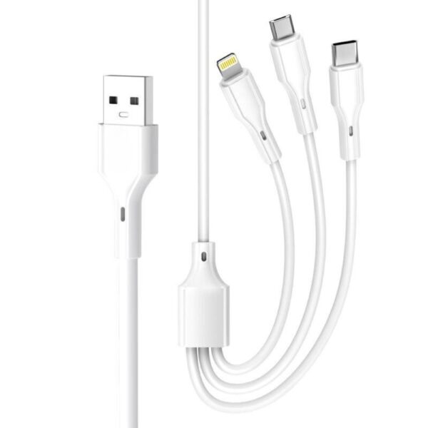 Kabel 3w1 USB - na micro USB, Lightning, USB Typ C, 1 metr, biały