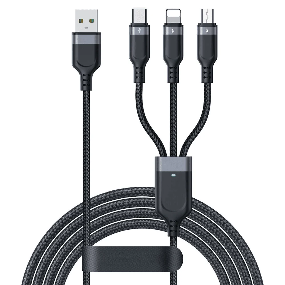 kabel 3w1 usb na micro usb, lightning , usb typ c 3.5 a, 0.3 m, do iphone se/x/11/12/13/14/15, czarny