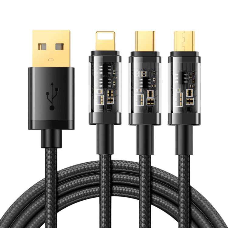kabel 3w1 usb na micro usb, lightning, usb typ c 3.5a, 1,2 m, czarny