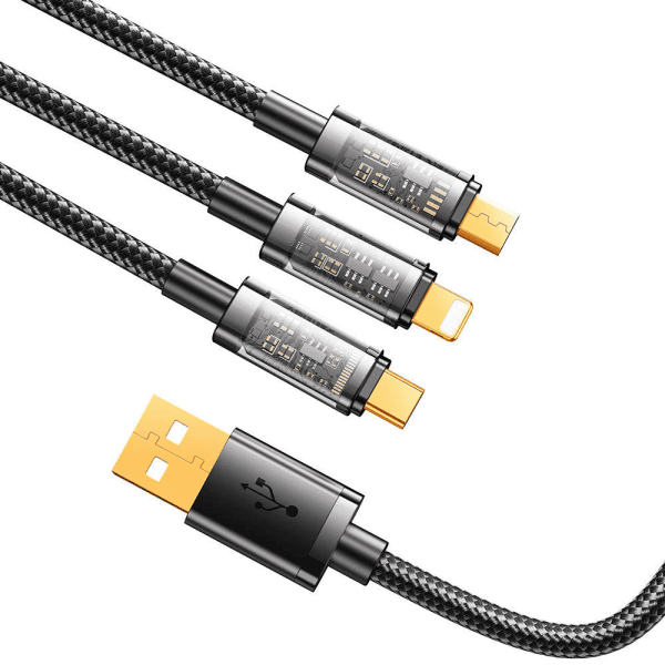 kabel 3w1 usb na micro usb, lightning, usb typ c 3.5a, 1,2 m, czarny