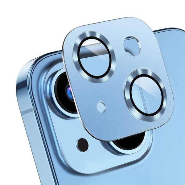 iphone 14 gładka metalowa osłona na cały aparat, wbudowane szkła 9h, niebieskie