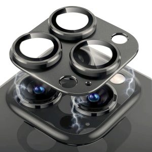 iphone 15 pro max gładka metalowa osłona na cały aparat, wbudowane szkła 9h, głęboka czerń, czarna (kopia)