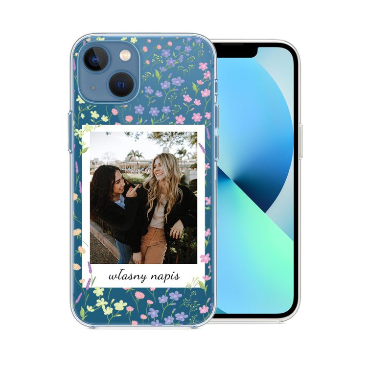 etui do iphone 13 mini polaroid z własnym zdjęciem i napisem, kwiaty