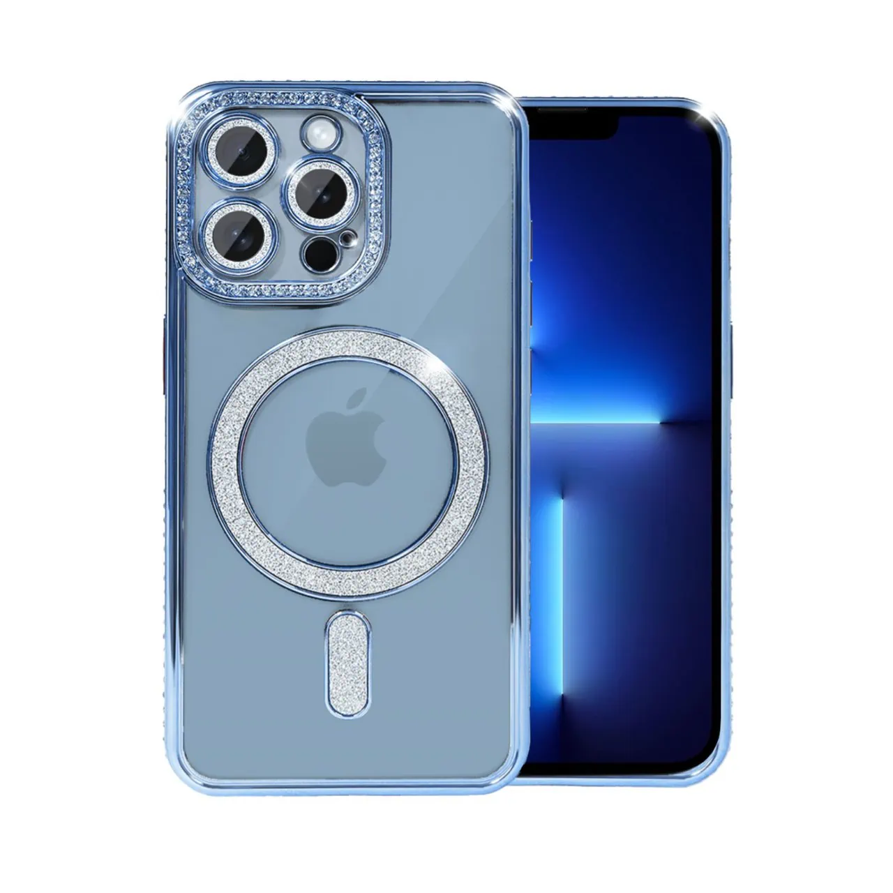 etui do iphone 13 pro diadem glow, błyszczące z magsafe, przeźroczyste, niebieskie