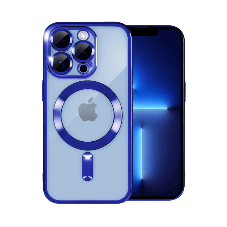 etui do iphone 13 pro magsafe luxury protect przeźroczyste, hybrydowa ochrona kamery, granatowe