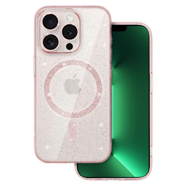 etui do iphone 13 pro z magsafe, przeźroczyste, błyszczący brokat, różowe