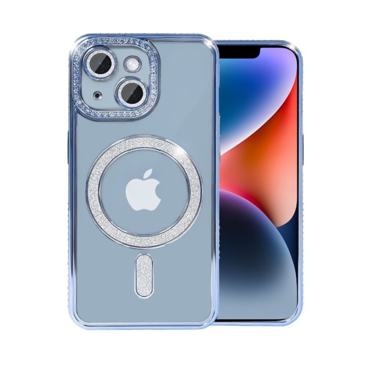 etui do iphone 14 diadem glow, błyszczące z magsafe, przeźroczyste, niebieskie