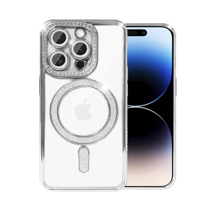etui do iphone 14 pro diadem glow, błyszczące z magsafe, przeźroczyste, srebrne
