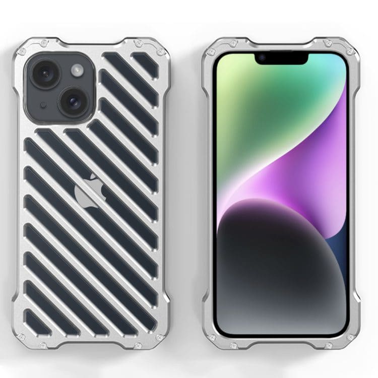 etui do iphone 14 pancerne, metalowe, skręcane, srebrne