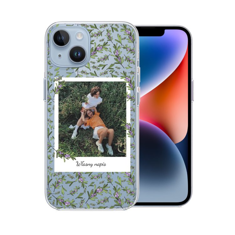 etui do iphone 14 polaroid z własnym zdjęciem i napisem, gałązki