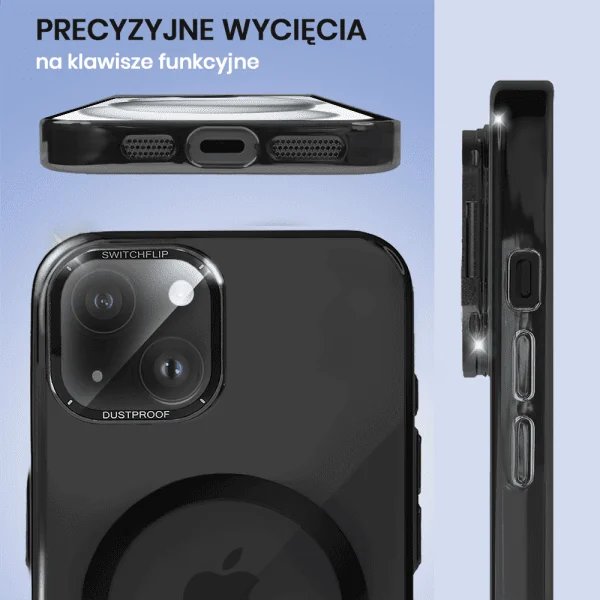 etui do iphone 15 cam window, z osłoną aparatu i podstawką, twarde, czarny