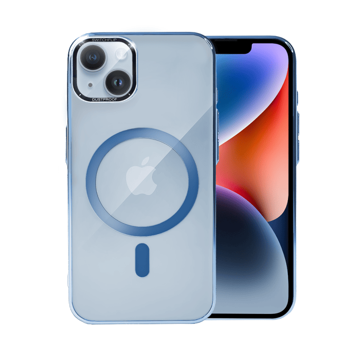 etui do iphone 15 cam window, z osłoną aparatu i podstawką, twarde, niebieskie