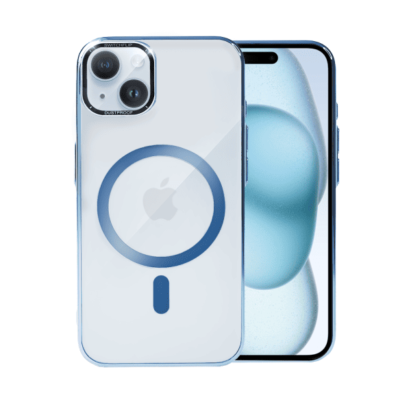 etui do iphone 15 cam window, z osłoną aparatu i podstawką, twarde, niebieskie