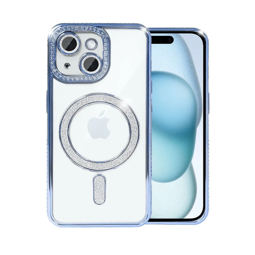 Etui do iPhone 14 Diadem Glow, błyszczące z MagSafe, przeźroczyste, niebieskie