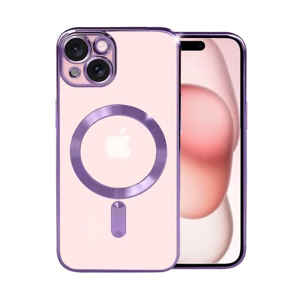 etui do iphone 15 magsafe luxury protect przeźroczyste, hybrydowa ochrona kamery, różowe złoto (kopia)