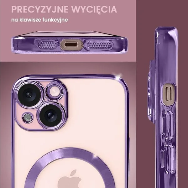etui do iphone 15 magsafe luxury protect przeźroczyste, hybrydowa ochrona kamery, różowe złoto (kopia)