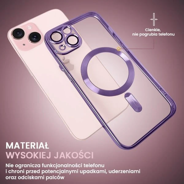etui do iphone 15 magsafe luxury protect przeźroczyste, hybrydowa ochrona kamery, różowe złoto (kopia)