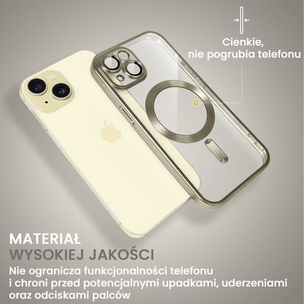 etui do iphone 15 magsafe luxury protect przeźroczyste, z osłoną aparatu, titanium finish, naturalnie tytanowe