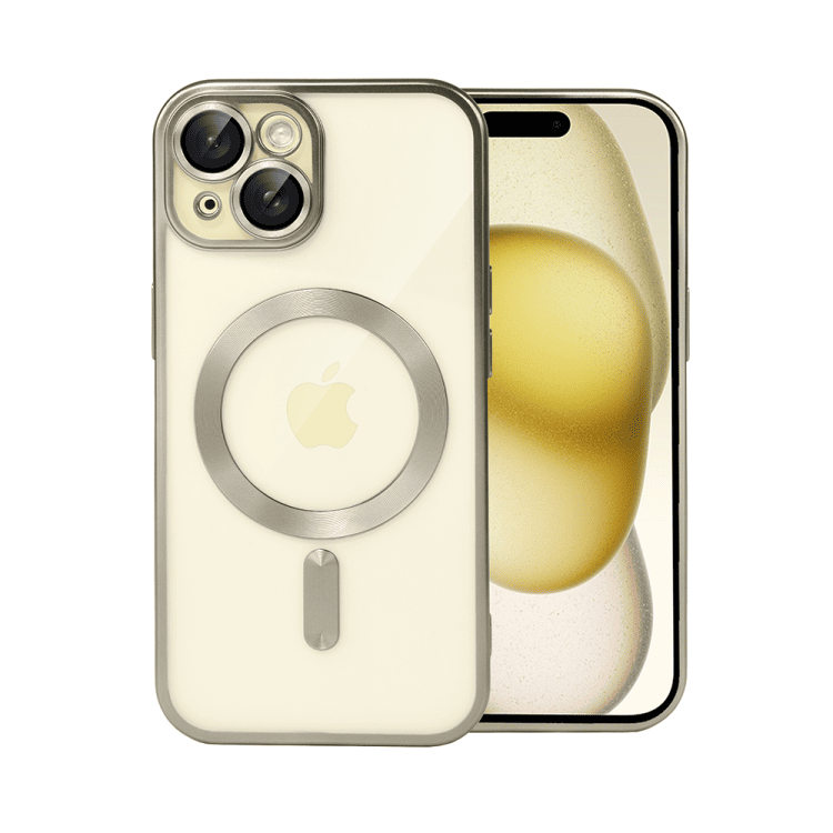 etui do iphone 15 magsafe luxury protect przeźroczyste, z osłoną aparatu, titanium finish, naturalnie tytanowe
