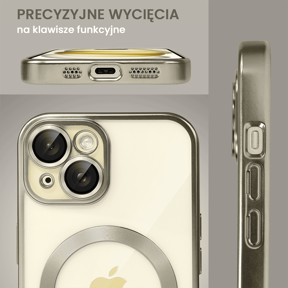 etui do iphone 15 magsafe luxury protect przeźroczyste, z osłoną aparatu, titanium finish, naturalnie tytanowe